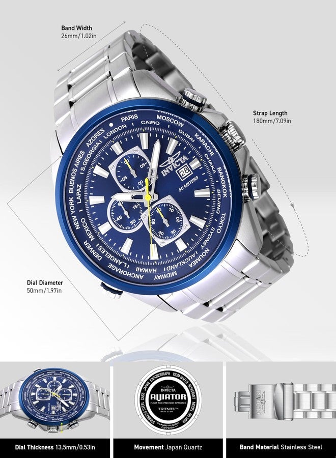 إنفيكتا ساعة إنفيكتا أفياتور رجالية 50 مم، مصنوعة من الفولاذ المقاوم للصدأ، مينا أزرق + مينا أزرق فولاذي، حركة كوارتز VD57 - Image 3